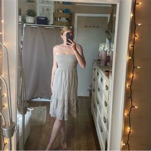 R Soleil beige smocked pull on dress